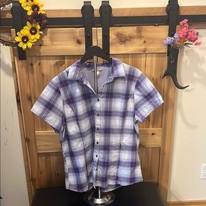 Duluth Trading Co Purple and White Plaid Kids Button Down Shirt